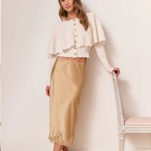 Love Shack Fancy Daelyn Cashmere Wool White Knit Cape Cardigan Sweater Size S